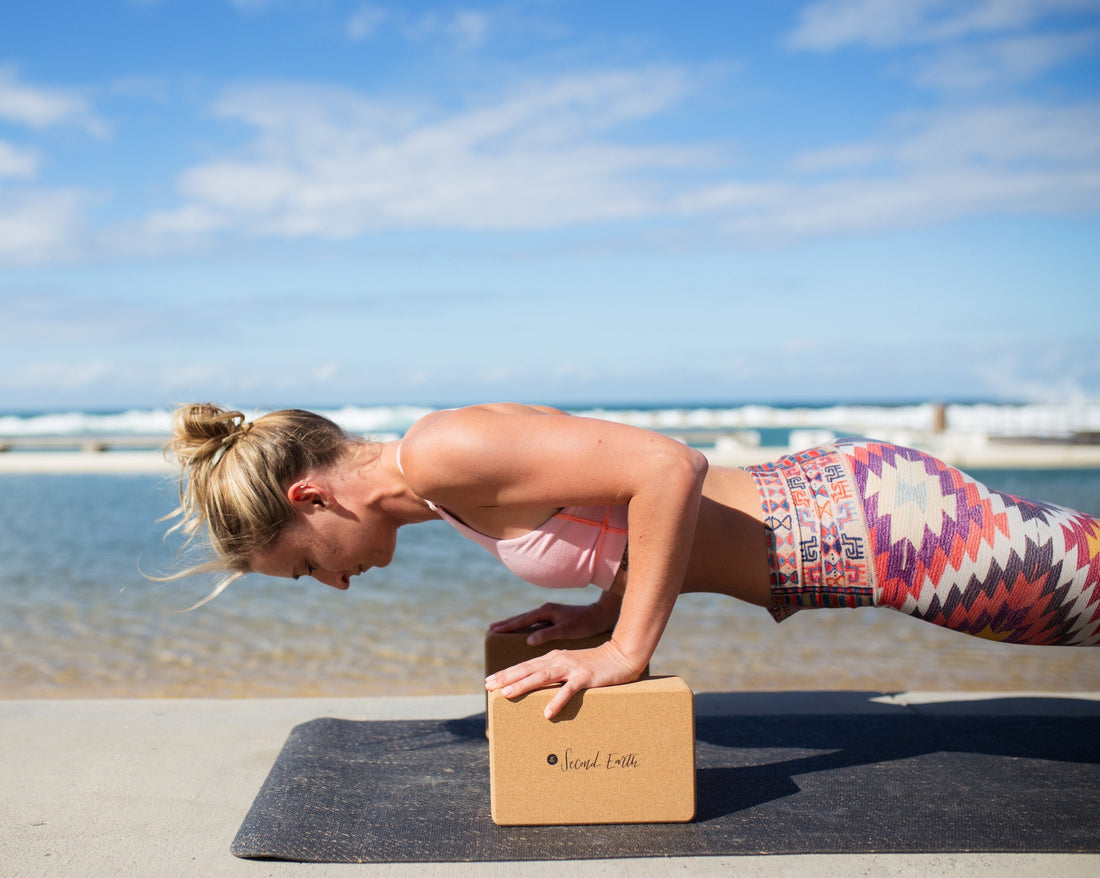 Yogi on Cork block and Natural Yoga Mat
