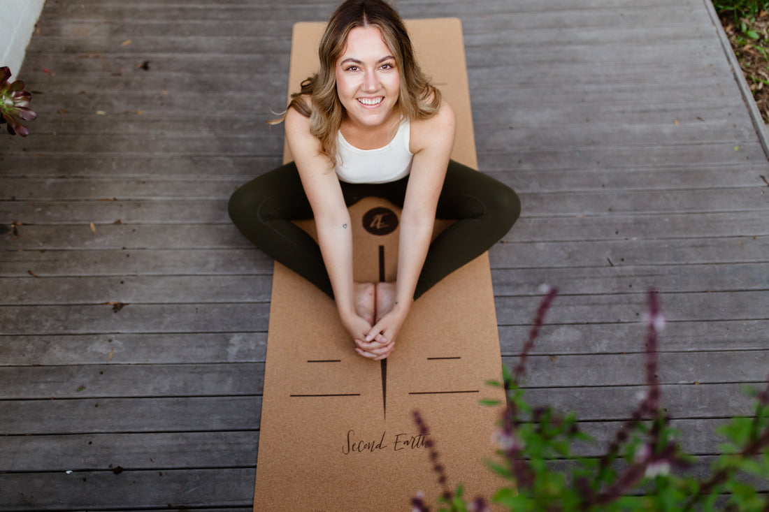 Yogi on Cork Yoga Mat Stretching